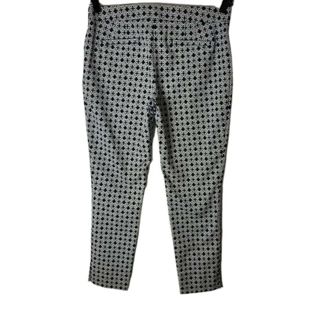 Tory Burch Jacquard Pants Stretch‎ Flat Front Geometric 8 Black Gray Work Casual